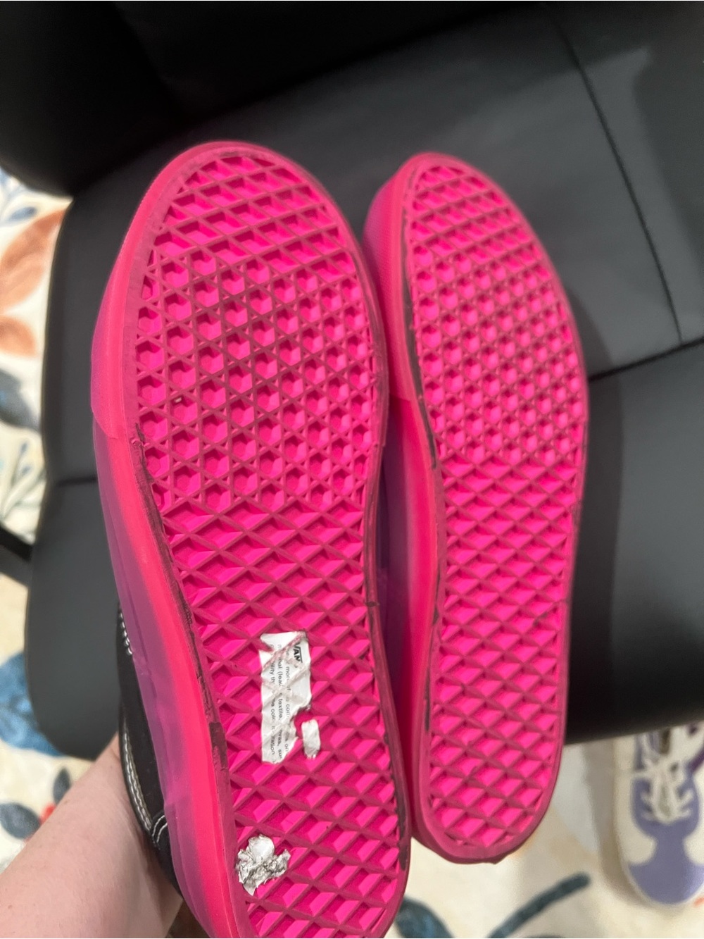 Vans Women’s Black Suede Sneakers with Pink Rubber Sole - Picture 6 of 6